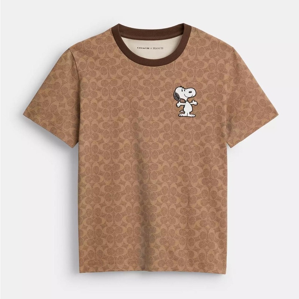 NWT Coach Unisex Coach X Peanuts Snoopy T Shirt Tan Brown CBF07